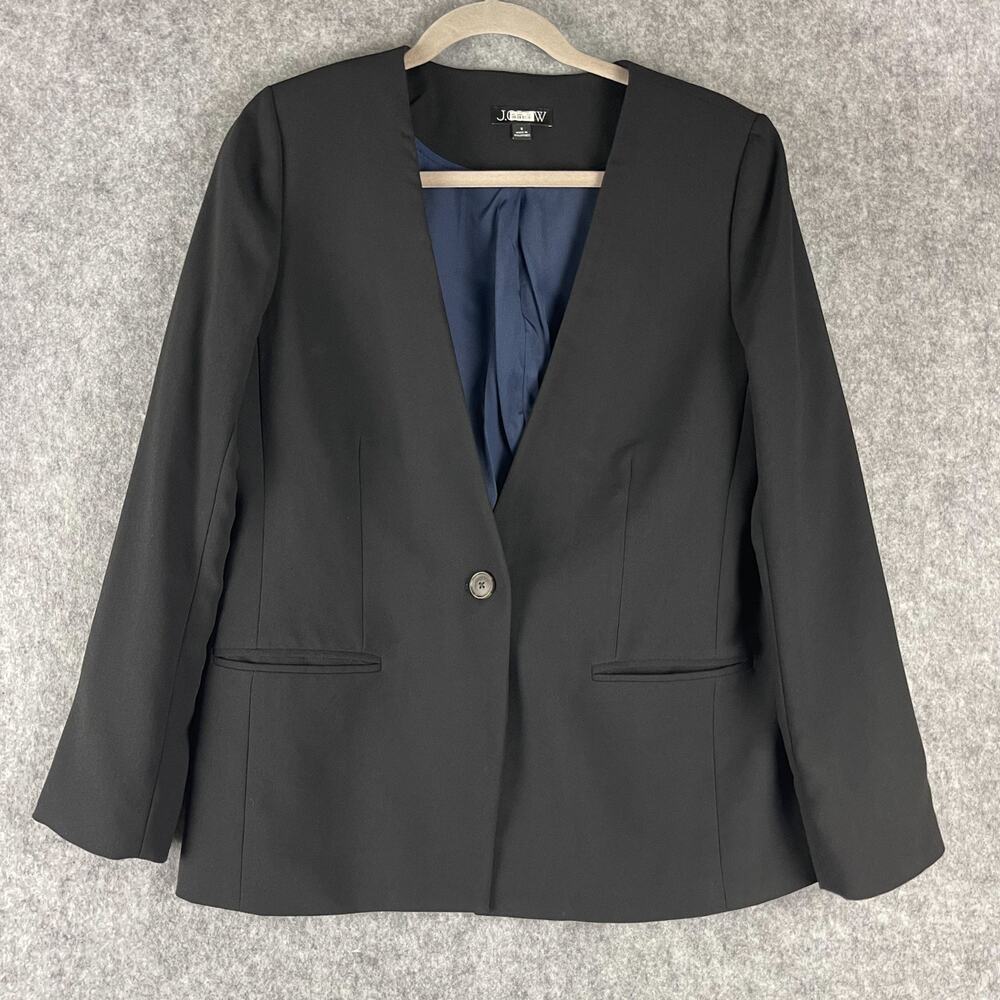 J Crew Alfie Collarless Blazer Womens 8 Black Classic Career Preppy Minimal‎